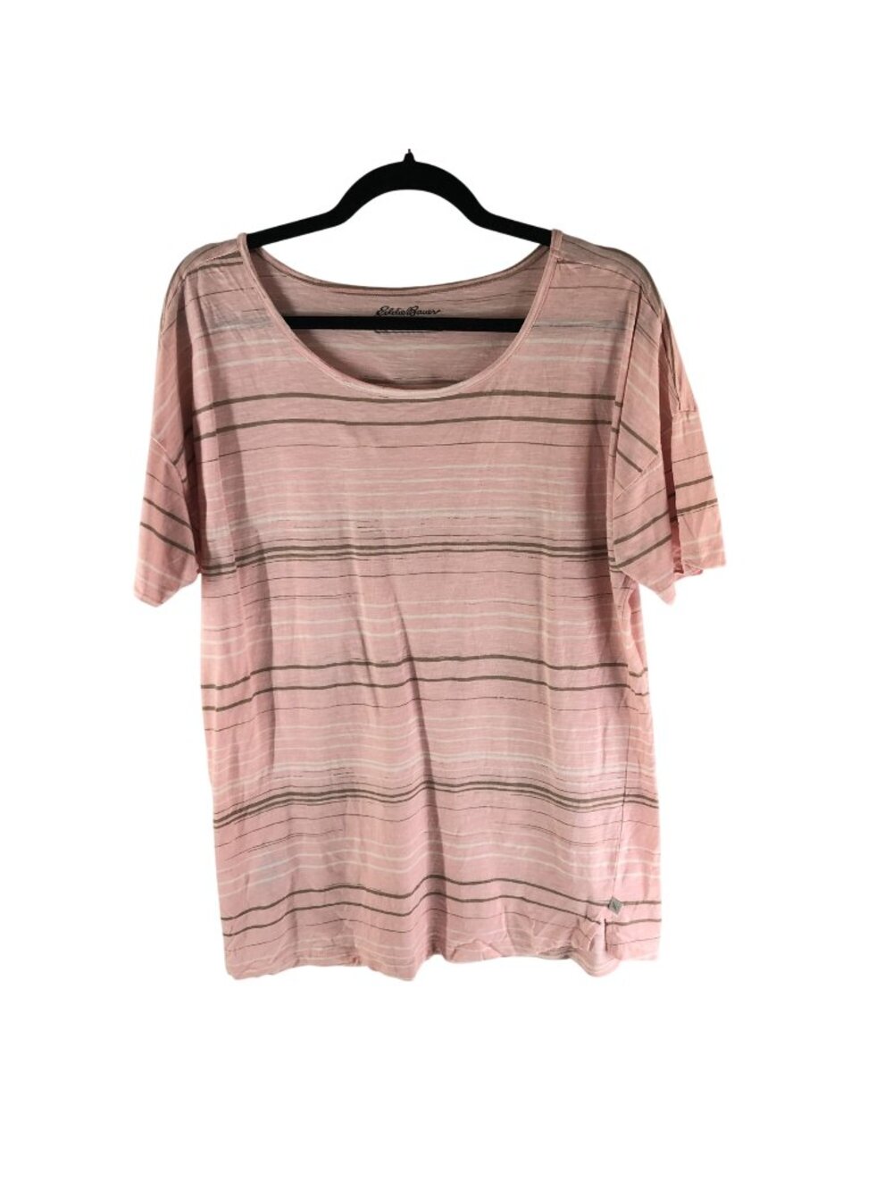 Eddie Bauer Womens Pink Striped Cotton T-Shirt XL Lightweight Casual Top